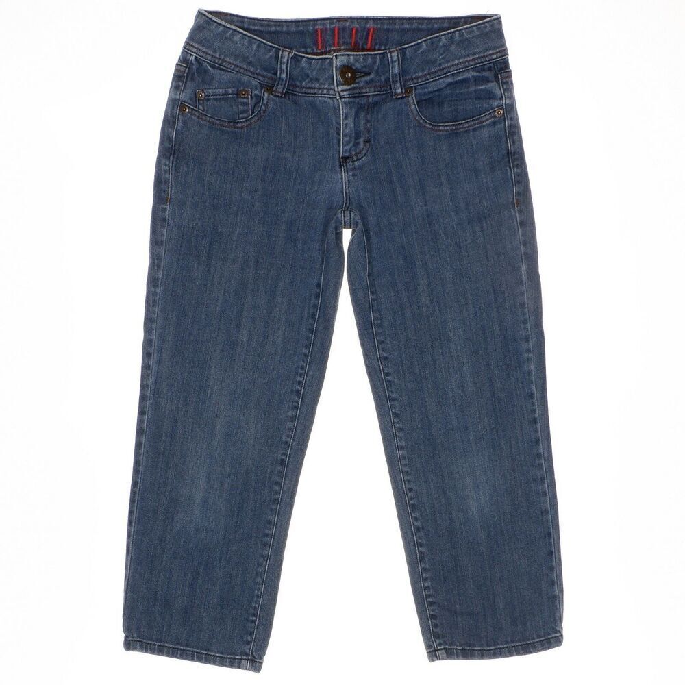 Elle Crop Capri Jeans Size 2 Womens Blue Denim Stretch Measures 28 x 21.5